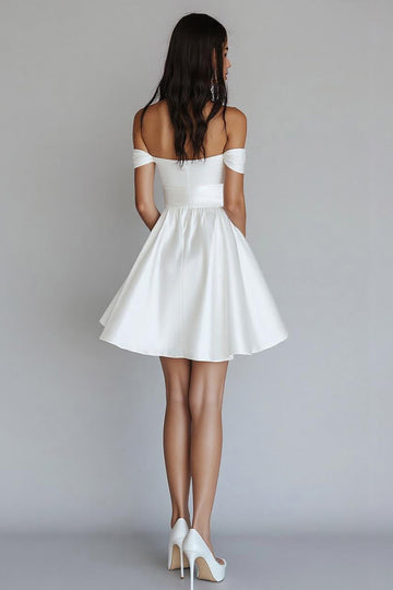 White A Line Off the Shoulder Graduation Dress